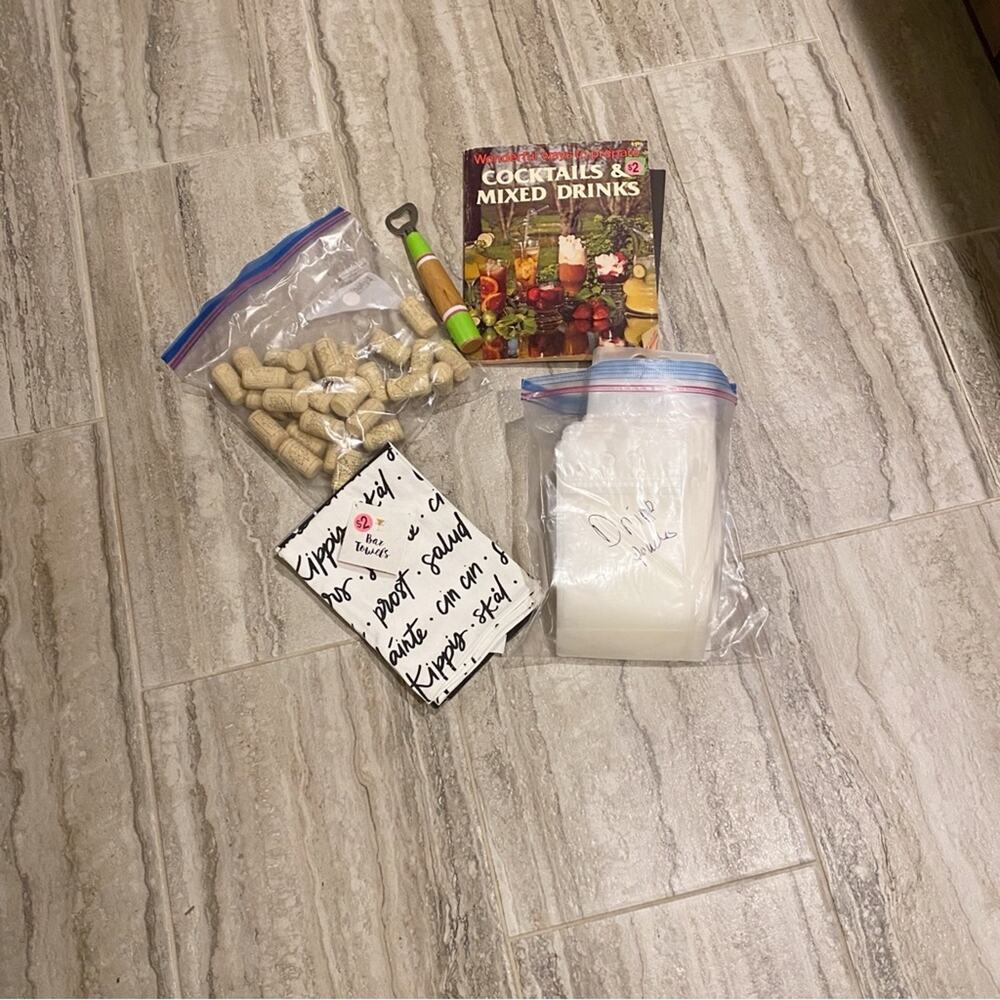 Bar Party Supplies Set with Corks and Cocktail Guide
